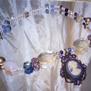 Vintage pearl crystal cameo necklace